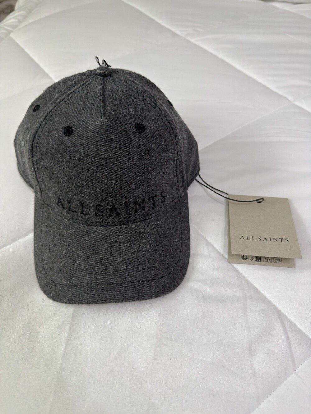 NWT AllSaints Men's Large Logo Graphic Baseball Cap Hat Adjustable Grey / Washed
